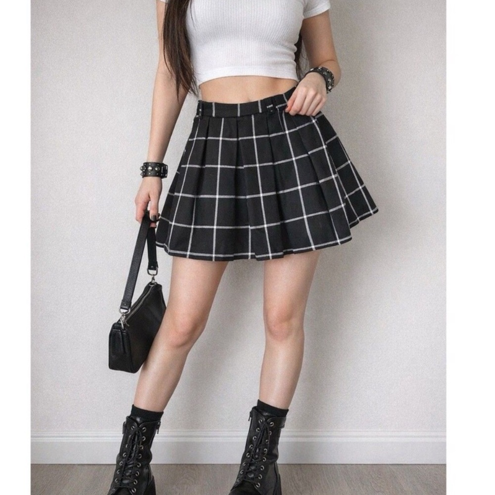 Hot Topic Black Plaid Pleated Skater Skirt Grunge Punk Goth Plus Size 4X